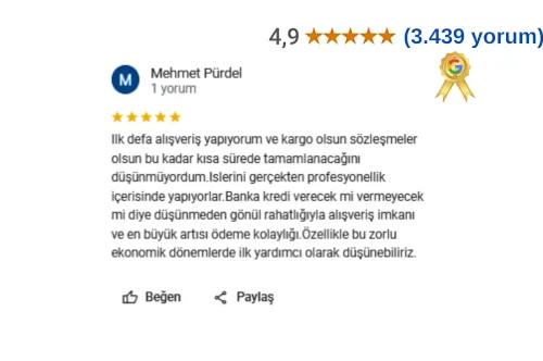 Banka kredi verecek mi vermeyecek mi diye düşünmeden gönül rahatlığıyla alışveriş imkanı ve en büyük artısı ödeme kolaylığı!