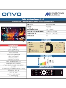 Onvo 65OVF9250UQ 4K Ultra HD 65" 165 Screen Google Smart QLED TV with Satellite Receiver